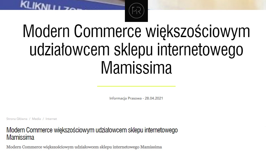 Publicrelations.pl – Modern Commerce większościowym udziałowcem sklepu internetowego Mamissima